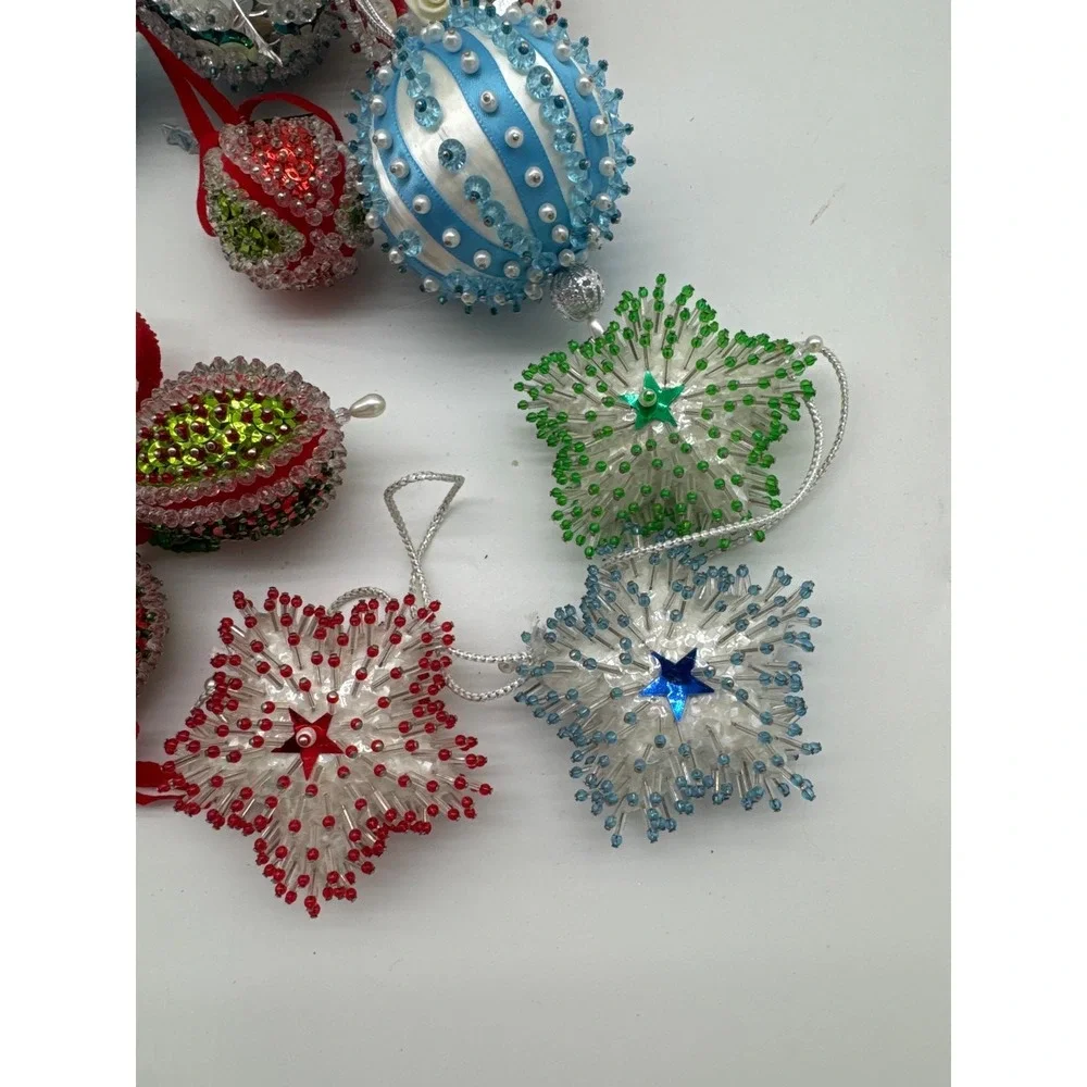 Vintage‎ Christmas Handmade Push Pin Sequin Ornaments Lot of 11 Beautiful!